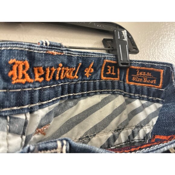 ROCK REVIVAL for BUCKLE RARE DISTRESSED ISAAC SLIM BOOT DENIM JEANS SIZE 31 - Picture 10 of 12